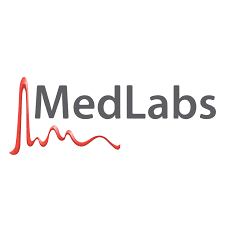 MedLabs logo with a red heartbeat line on a white background