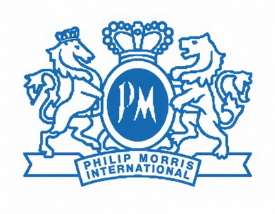 Logo of Philip Morris International with a blue and white color scheme.